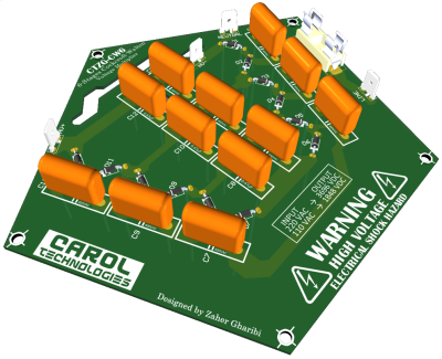 6 Stages Cockcroft-Walton Voltage Multiplier circuit. Designed by Zaher Gharibi, Carol Technologies